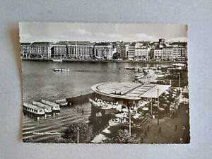 Hamburg ~ Alsterpavillon ~ AK Postkarte 1955 gelaufen Alster schwarz weiß