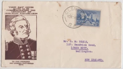 Stamp 1936 Centenary South Australia 3d blue John Gower Hindmarsh cachet FDC - image 1 of 2