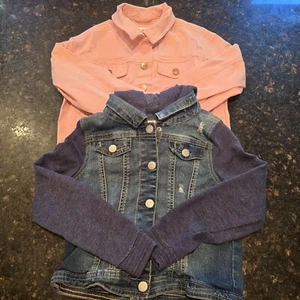 Justice Denim Blue Pink Jean Jacket Girls Size 8 Button Front Distressed Lot 2 - Picture 1 of 7