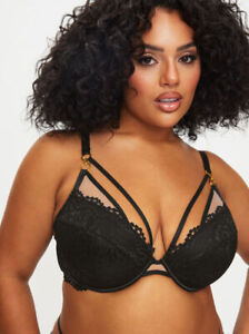 Ann Summers Lovers Lace Padded Plunge Bra - Black -  Sizes 32A - 44G