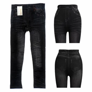 Women's Girls Stretchy Jeggings Pants Skinny Jeans Printed Leggings Black NEW - Picture 1 of 7