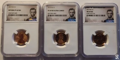 3-coin set  2019-W COMPLETE  WEST POINT LINCOLN CENT  NGC-PF69R-MS-69RD - Image 1 of 2