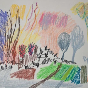 Úrsula de Seemen paisaje ingenuo arte contemporáneo acuarela única años 2000 - Imagen 1 de 3