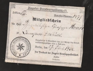 TESSERA ZIEGELEI-BERUFSGENOSSENSCHAFT BERLIN 1900 LAVORATORE ITALIANO - Picture 1 of 1
