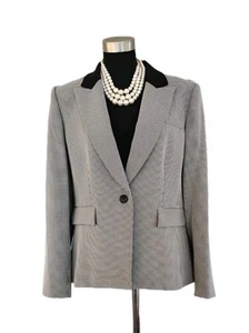 Dillard's Preston York Suit Jacket 12 Black White Houndstooth Women's Blazer L - Picture 1 of 5