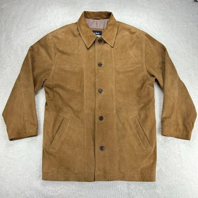 Jos A Bank Jacket Mens Medium Brown Suede Leather Button Front Car Coat Lined - Image 1 of 4