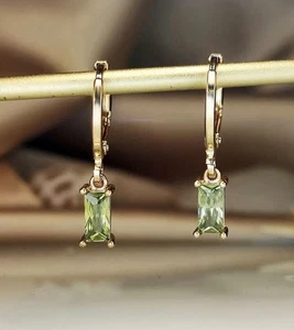 Green crystal earrings - drop dangle hoop  - Peridot Earrings August Birthstone - Picture 1 of 3