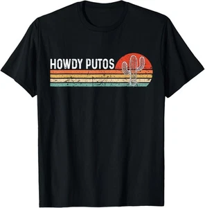 Retro Sunset Howdy Putos Funny Cactus Retro Vintage T-Shirt Hoodie - Picture 1 of 13