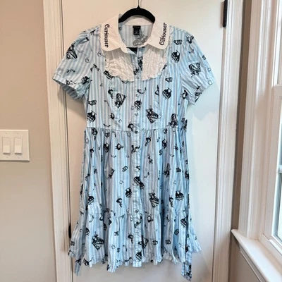 Disney Alice in Wonderland Dress Curiouser Print Striped Collared Medium - Image 1 of 4