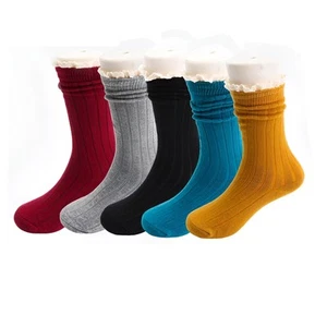 5 Pack Girls Sweet Socks Lace Trim Cotton Knit Footed Leg Boot Stocking (US, ... - Picture 1 of 7