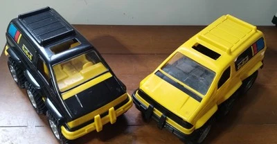 2 Vintage MONSTER VANS 6X6X6 Tootsietoy 1980s Plastic Toy 11" Long BLACK/YELLOW  - Image 1 of 4