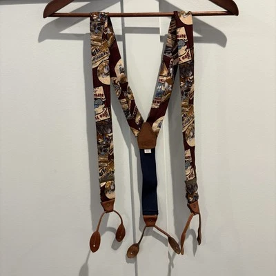 Tirantes de seda vintage Rodeo Western para hombre estampado vaquero ribete de cuero 43x1,5 años 90 Foto 1 de 4