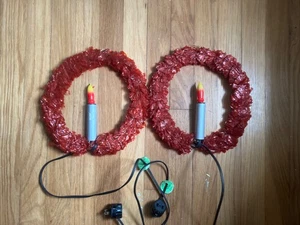 Vintage Christmas Wreath Window Candle Decorations Red Tinsel Lighted UNTESTED - Picture 1 of 8