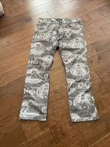 Jeans uomo Young Rich & Famous grigio stampa denaro contante taglia 36 misura 38X33 CE9 - Foto 1 di 19