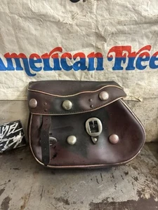 Harley Hummer Knuck/Pan EL FL OEM Brown Leather H-D Stamped Studded Saddlebag - Picture 1 of 17