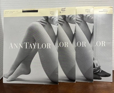 Lote 4 Pantimedias ANN TAYLOR Transparente/Control Top Lycra Pequeña Champagne, Negro. “BR” Foto 1 de 4