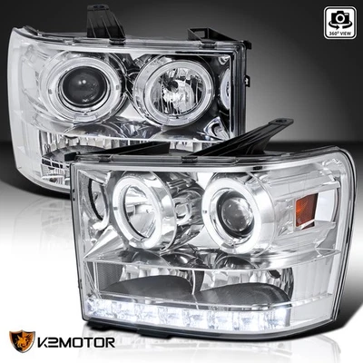 Fits 2007-2013 GMC Sierra 1500 2500HD 3500HD LED Halo Projector Headlights Pair - Image 1 of 4