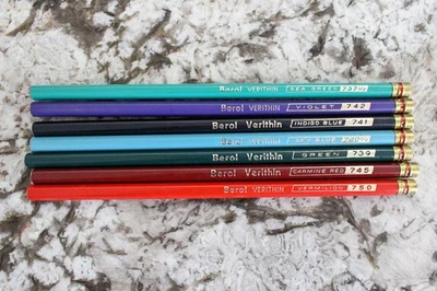 Lot of 7 Berol Verithin Pencils Red Green Violet Green Vermilion New Unused - Image 1 of 2