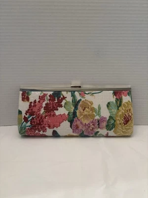 Floral Clutch Purse With Sequins 11X5 Evening Party Fun Classy Purse ￼￼ - Image 1 of 4