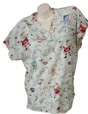 Simply Basic Scrubs Top Short Sleeve V-Neck Christmas Decorations Misses Size L - Image 1 of 4