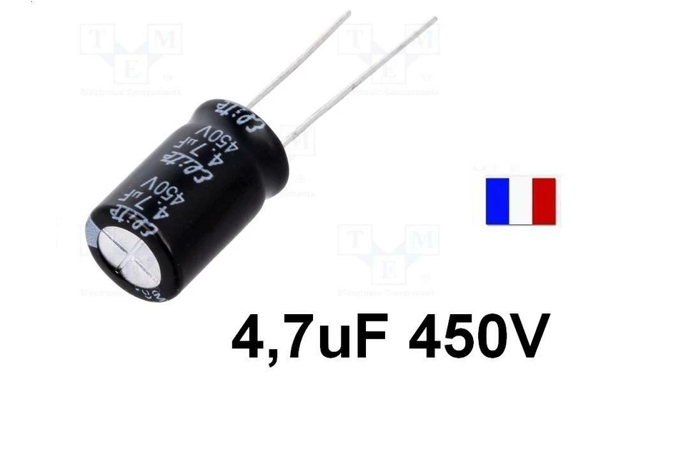 CONDENSATEUR CHIMIQUE 4.7uF 4.7MF 4.7µF 4,7uf 450v RADIAL 105° - Photo 1/1