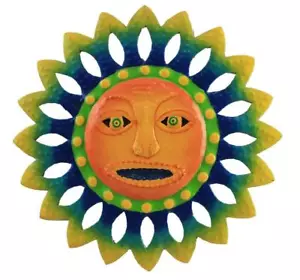 13” Medium Blue and Yellow Sun Metal Wall Art Round Indoor and Outdoor Decor - Picture 1 of 1