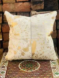 14" New White Real Hair Cowhide Pillowcase - Real Leather Cushion Pillow Cover - Picture 1 of 6