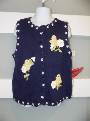 Hartstrings Easter Navy Blue Button Up Vest W/Chicks Size 6X Girl's NEW - Image 1 of 3