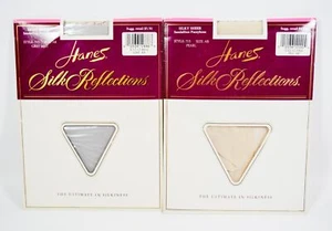 90s 2 Pair Hanes Silk Reflections Silk Sheer Sandalfoot Pantyhose 715 Size AB - Picture 1 of 2