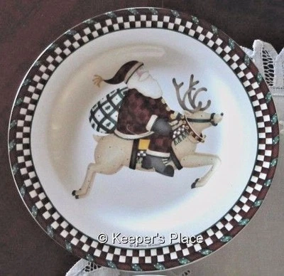 Debbie Mumm Sakura Salad Dessert Plate Santa’s Spirit Reindeer Stoneware New - Image 1 of 2
