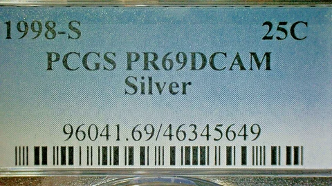 UNITED STATES 1998-S PCGS PR69DCAM SILVER QUARTER DOLLAR KM#164b Cover