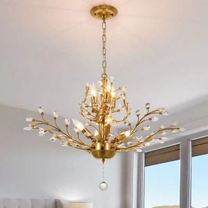 Luxury Gold Crystal Chandelier Flower Tree Pendant Lamp 7-Light Ceiling Fixtures - Picture 1 of 16