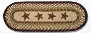 Braided Jute Hand Stenciled Oval Table Runner. Earth Rugs. BARN STARS.RUST BROWN - Picture 1 of 1