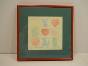 Hearts & Critters Water Color Painting with Metal Frame; Limited Edition #227 - Picture 1 of 1