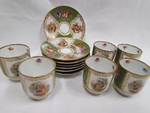 6 Set Dischi Mezza Coppa Carl Schumann Stile Dresda Fiori Verde/Oro - Foto 1 di 9