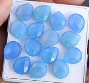 54,70 ct natürlicher blauer Chalzedon Edelstein Briolette facettierter Schliff 10*12 mm - Bild 1 von 2