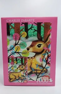 CHARLIE ZABARTE 1000 PIECE JIGSAW PUZZLE dreaming in snowsy forest deer fawn - Picture 1 of 12