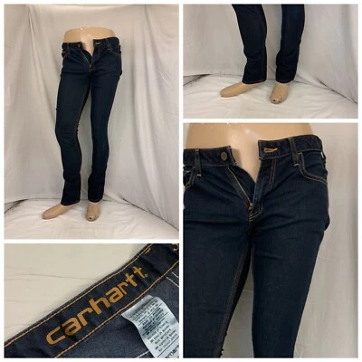 Pantalones de mezclilla Carhartt para mujer talla 6 azul oscuro recto algodón elástico tiro bajo YGI Y1-84 Foto 1 de 4