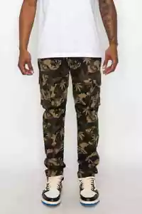 Trendy Men's Streetwear Slim Fit Skinny Cargo Pants Camo Leaf Flower Design - Picture 1 of 10