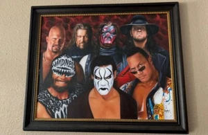 WWF WWE Framed oil Painting On Canvas 34x28 ATTITUDE ERA Rare Find!! - Picture 1 of 1