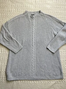 Talbots Sweater 1X Plus Mock Neck Mixed Cable Knit Lambswool Blend Gray - Picture 1 of 8