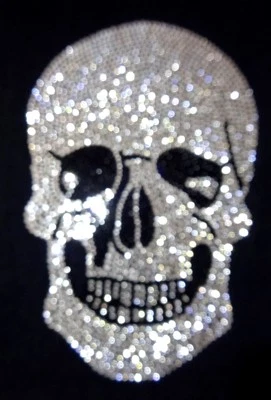 XL STRASSSTEINE TOTENKOPF SKULL SCHÄDEL BÜGELBILD HOTFIX APPLIKATION SILBER weiß - Bild 1 von 4