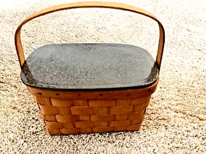 Vintage Putney Vermont Basketville Hinged Lid Handle Basket Slat Woven EUC. - Picture 1 of 6