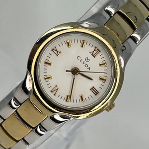 Clyda Women's Watch Gold & Silver Tone White Dial NEW BATTERY RUNS! - Picture 1 of 11