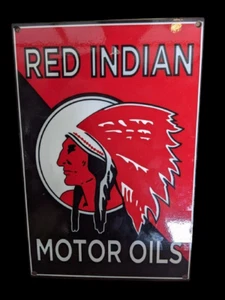 PORCELIAN RED INDIAN ENAMEL SIGN SIZE 36 INCHES - Picture 1 of 2