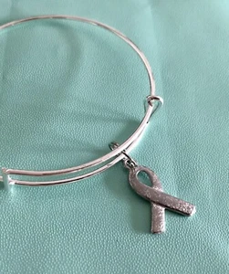 Breast Cancer Awareness Pewter Charm Adjustable Women Girl Kids Silver Bracelet - Picture 1 of 1