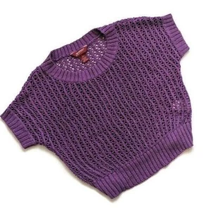 Girl's Purple Silver Open Knit Sweater Lg boho Top Short Sleeves Crochet - Picture 1 of 8