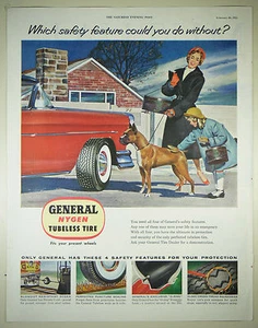 Anuncio impreso de revista grande de automóvil General Tires 1955 de colección: neumáticos sin cámara - Imagen 1 de 1