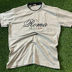 Vintage Roma Italia T-Shirt Womens Large Gray Embroidered Logo Ringer Boxy Tee - Picture 1 of 6