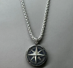 Men's EFFY Sterling Silver Star Compass Pendant and Chain Necklace 22" - Picture 1 of 5